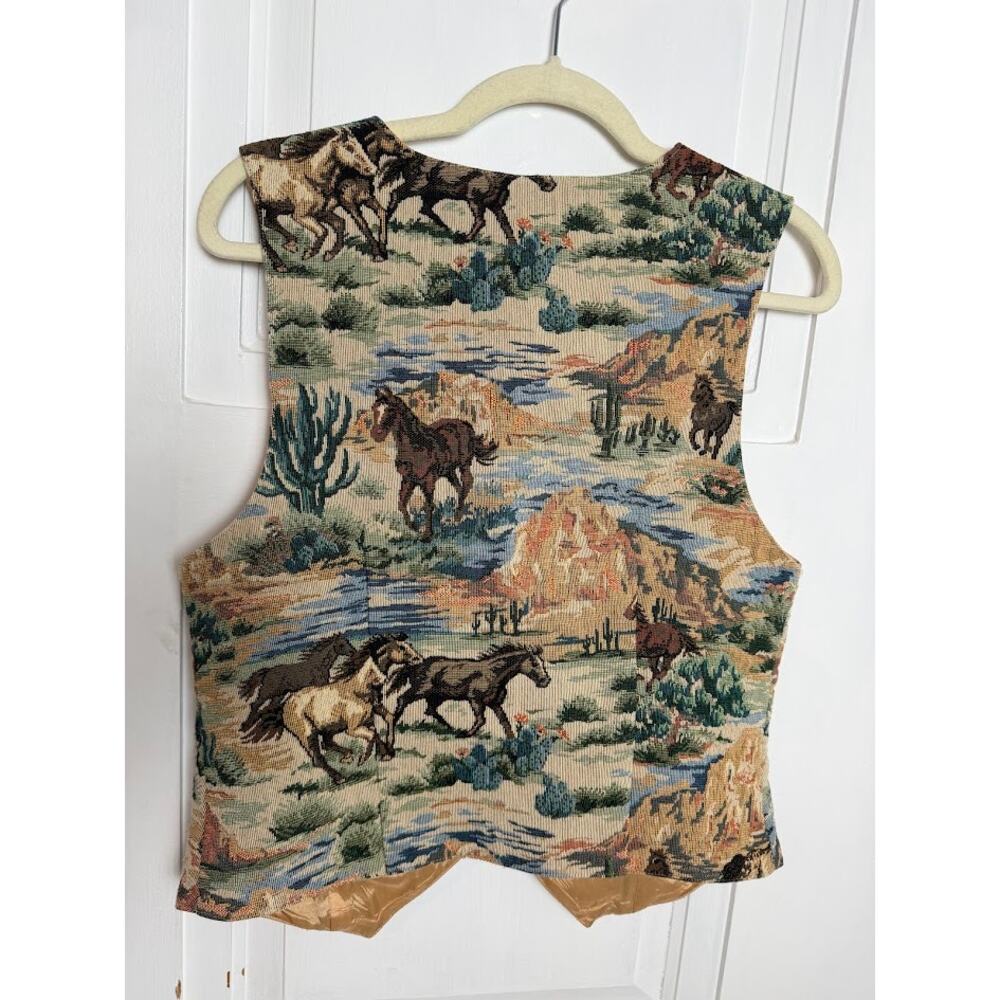 Sharon Young Horse Vest Western Boho Tapestry Cactus Sleeveless Top Womens Lrg - Picture 5 of 8